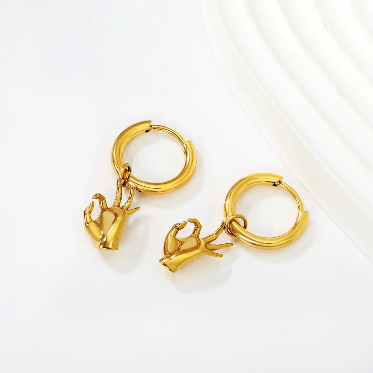 2.0*10mm Gold Plated Hand Gesture Earrings with 7*13mmSecure Inner Clasp | Dainty Minimalist Lightweight Hypoallergenic Everyday Wear Versatile Fashion Jewelry for Women & Girls asonjewelry