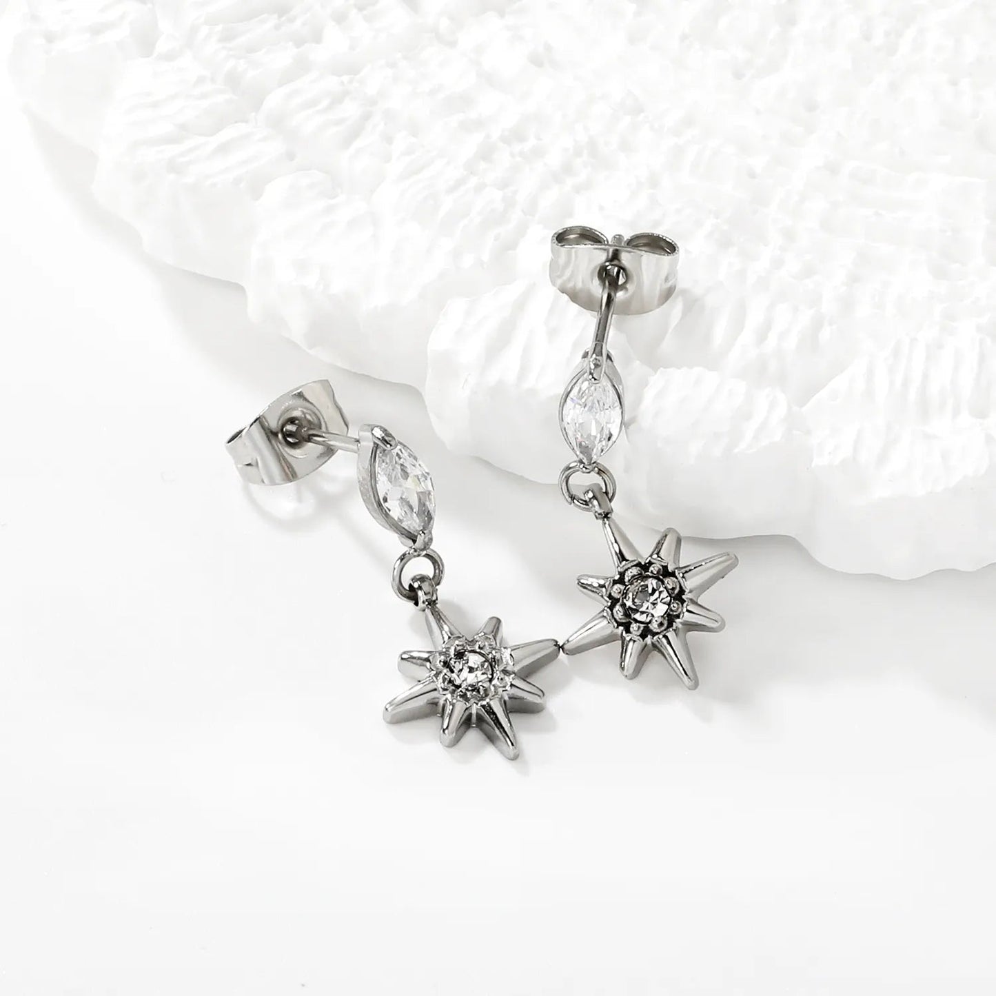 3.5*7mm Marquise 10mm Eight-Pointed Star Stud Earrings Steel Gold Dual Color Optional | Minimalist Modern Stainless Steel Gold Plated Lightweight Everyday Wear Versatile Fashion Jewelry asonjewelry