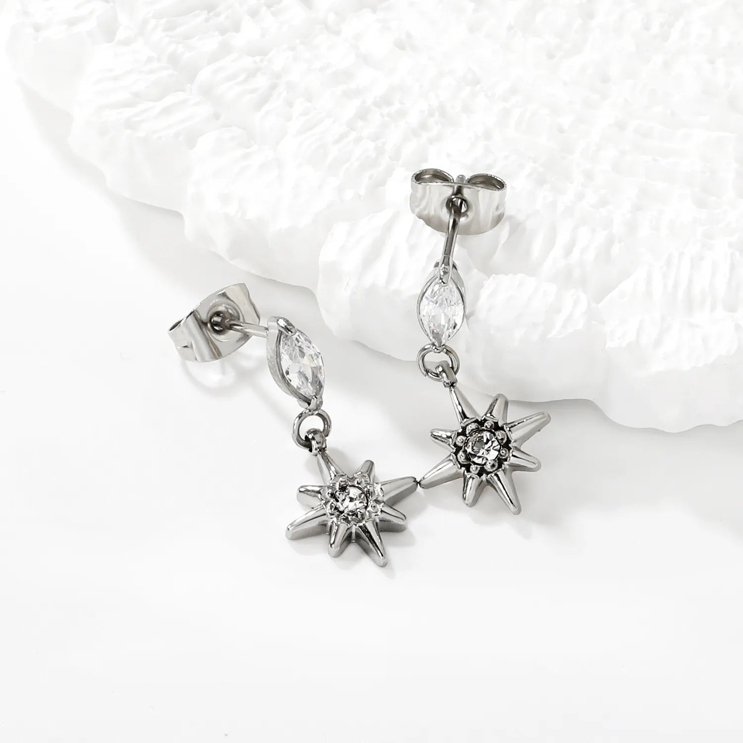 3.5*7mm Marquise 10mm Eight-Pointed Star Stud Earrings Steel Gold Dual Color Optional | Minimalist Modern Stainless Steel Gold Plated Lightweight Everyday Wear Versatile Fashion Jewelry asonjewelry