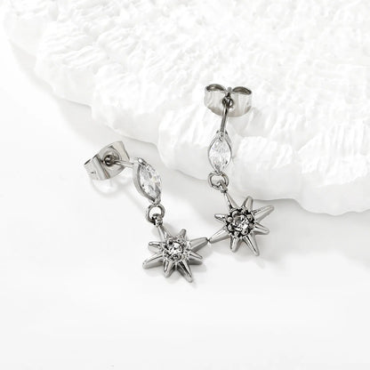 3.5*7mm Marquise 10mm Eight-Pointed Star Stud Earrings Steel Gold Dual Color Optional | Minimalist Modern Stainless Steel Gold Plated Lightweight Everyday Wear Versatile Fashion Jewelry asonjewelry