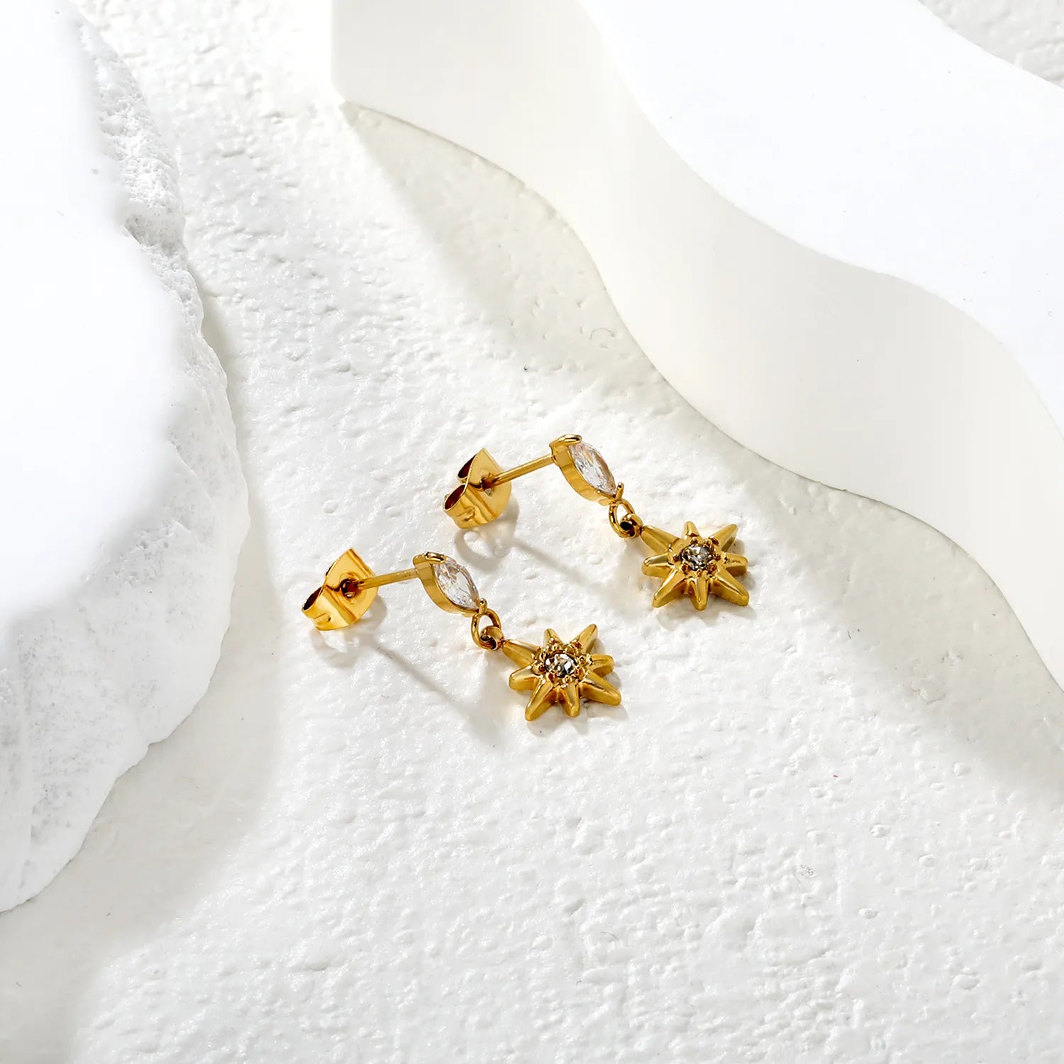 3.5*7mm Marquise 10mm Eight-Pointed Star Stud Earrings Steel Gold Dual Color Optional | Minimalist Modern Stainless Steel Gold Plated Lightweight Everyday Wear Versatile Fashion Jewelry asonjewelry