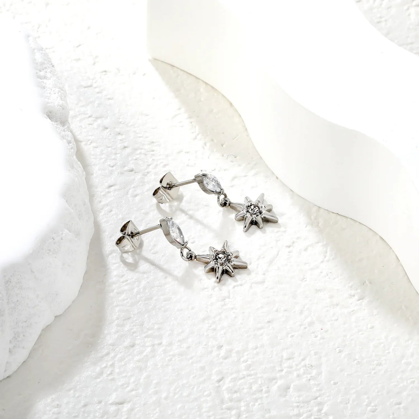 3.5*7mm Marquise 10mm Eight-Pointed Star Stud Earrings Steel Gold Dual Color Optional | Minimalist Modern Stainless Steel Gold Plated Lightweight Everyday Wear Versatile Fashion Jewelry asonjewelry