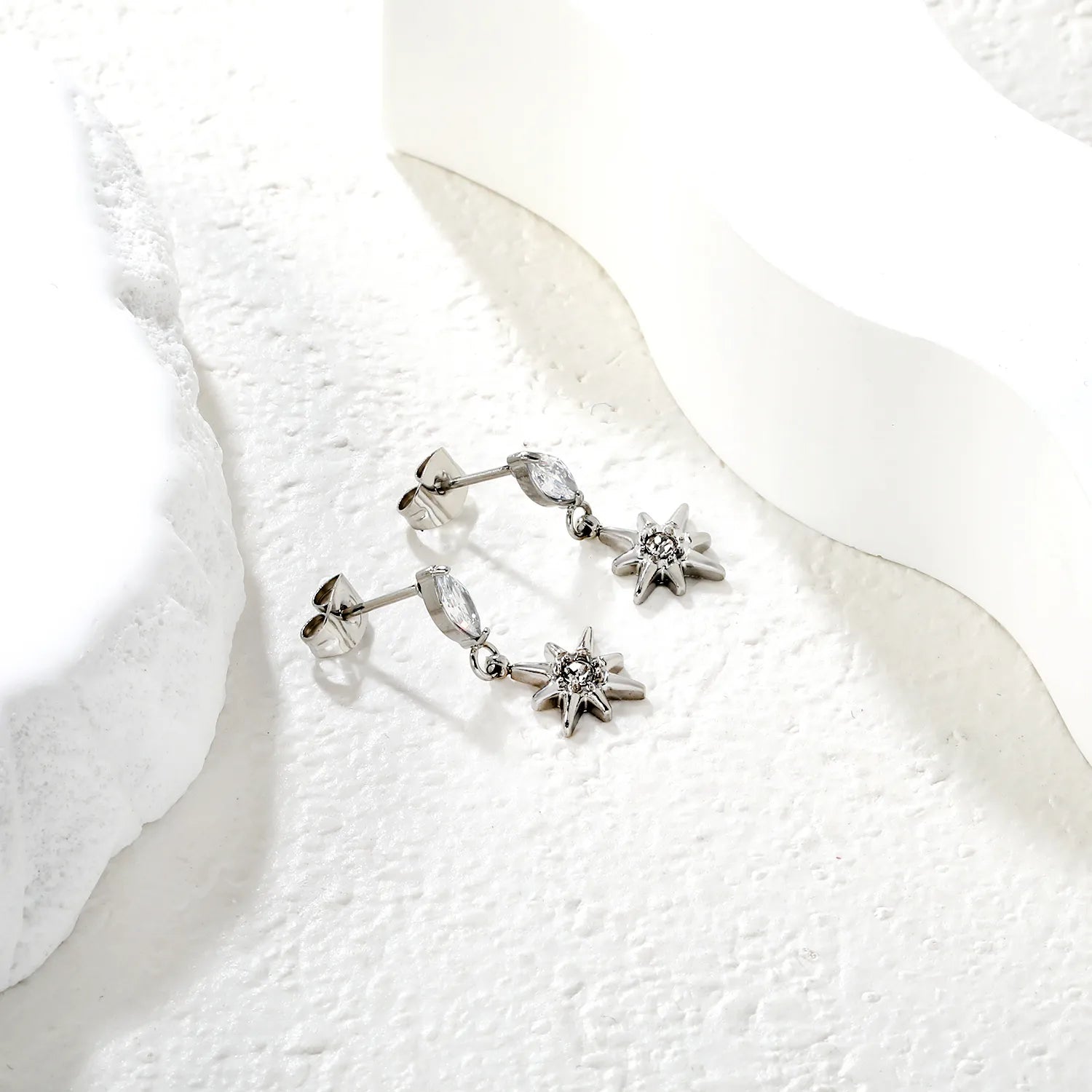 3.5*7mm Marquise 10mm Eight-Pointed Star Stud Earrings Steel Gold Dual Color Optional | Minimalist Modern Stainless Steel Gold Plated Lightweight Everyday Wear Versatile Fashion Jewelry asonjewelry