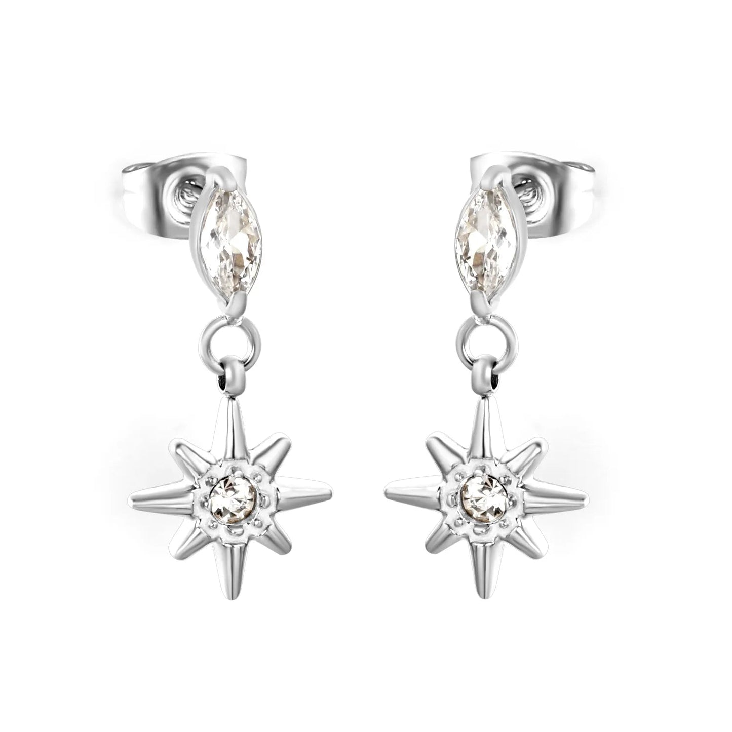 3.5*7mm Marquise 10mm Eight-Pointed Star Stud Earrings Steel Gold Dual Color Optional | Minimalist Modern Stainless Steel Gold Plated Lightweight Everyday Wear Versatile Fashion Jewelry asonjewelry