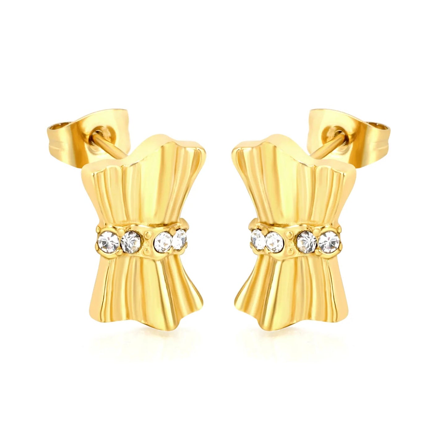 10*15mm Gold Plated Bow Stud Earrings with Sparkling Rhinestones Minimalist Modern Lightweight Everyday Wear Versatile Fashion Jewelry for Women asonjewelry