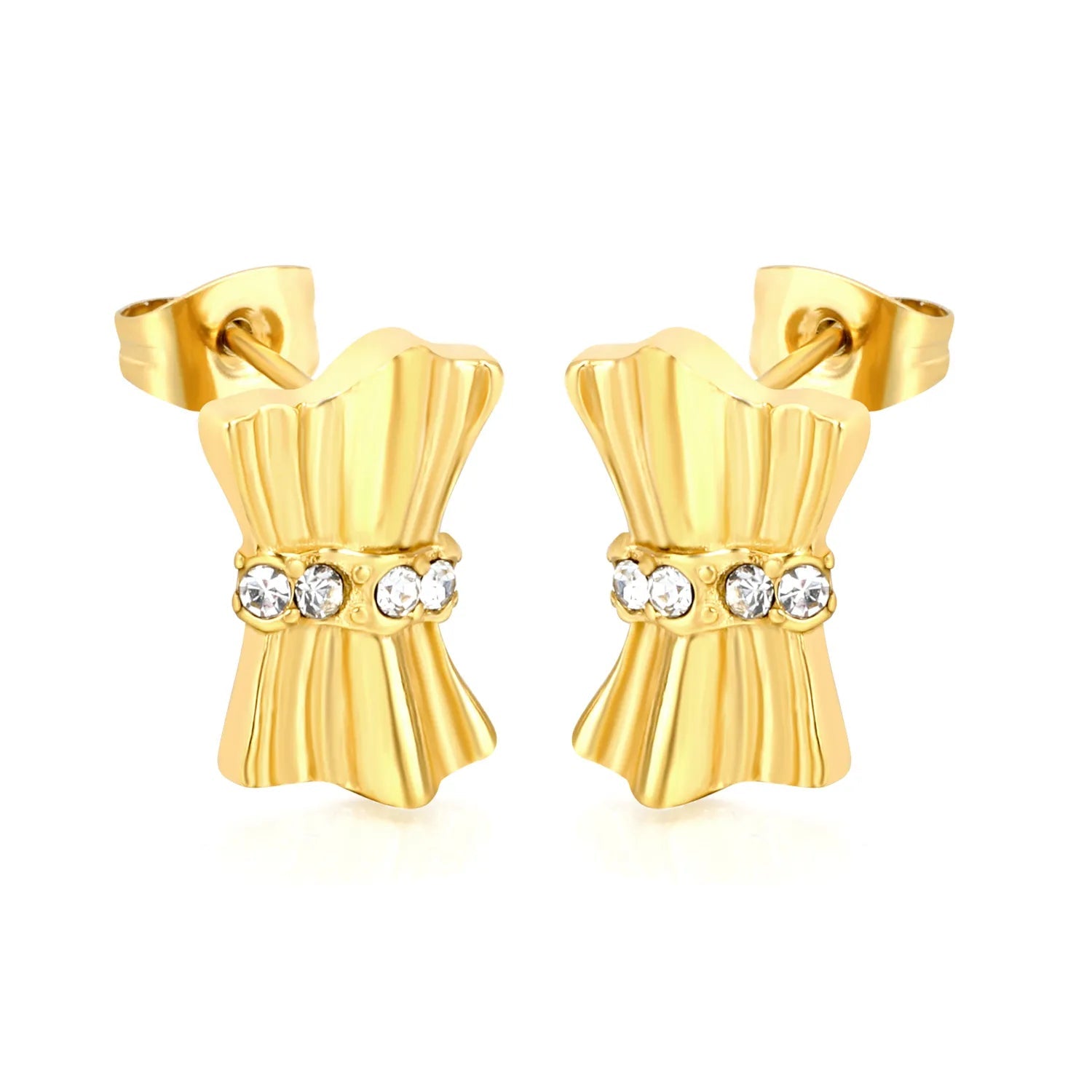 10*15mm Gold Plated Bow Stud Earrings with Sparkling Rhinestones Minimalist Modern Lightweight Everyday Wear Versatile Fashion Jewelry for Women asonjewelry