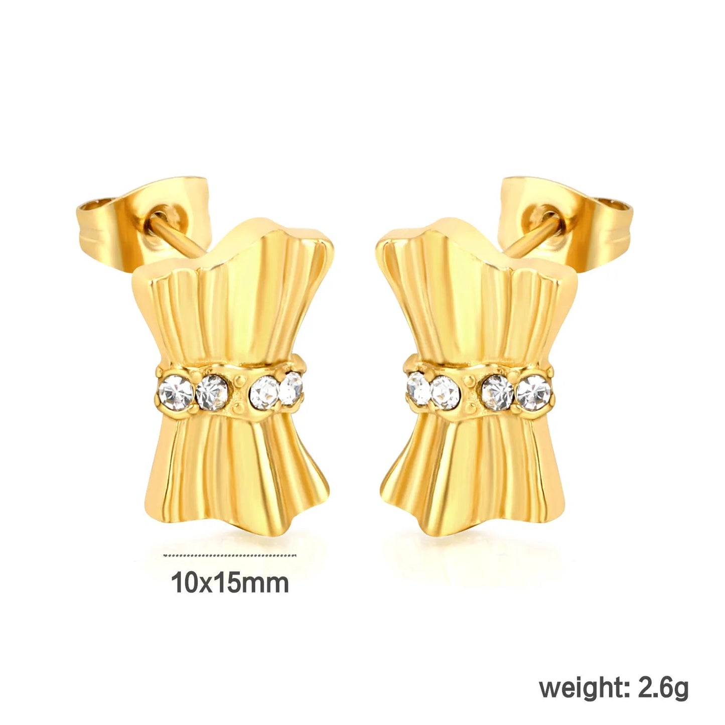 10*15mm Gold Plated Bow Stud Earrings with Sparkling Rhinestones Minimalist Modern Lightweight Everyday Wear Versatile Fashion Jewelry for Women asonjewelry