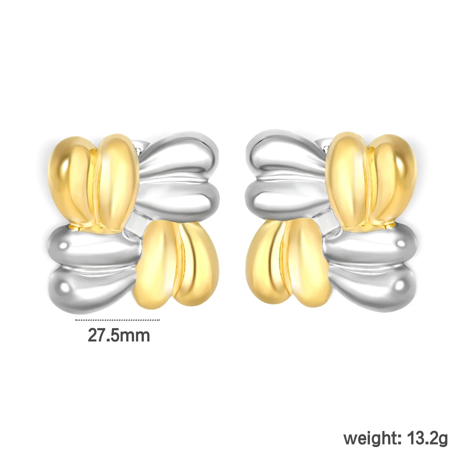 Minimalist Modern Two-Tone Gold Stud Earrings 27.5mm Geometric Braided Alloy Gold Plated Daily Jewelry for Women asonjewelry