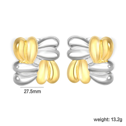 Minimalist Modern Two-Tone Gold Stud Earrings 27.5mm Geometric Braided Alloy Gold Plated Daily Jewelry for Women asonjewelry