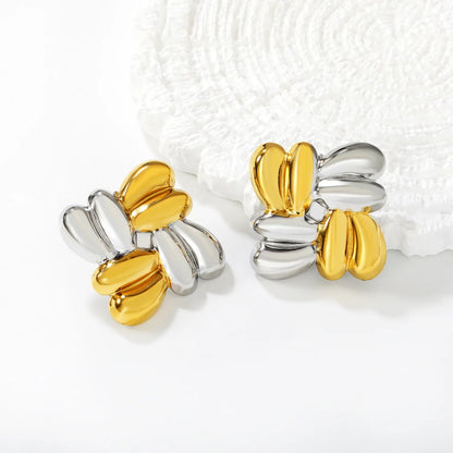 Minimalist Modern Two-Tone Gold Stud Earrings 27.5mm Geometric Braided Alloy Gold Plated Daily Jewelry for Women asonjewelry