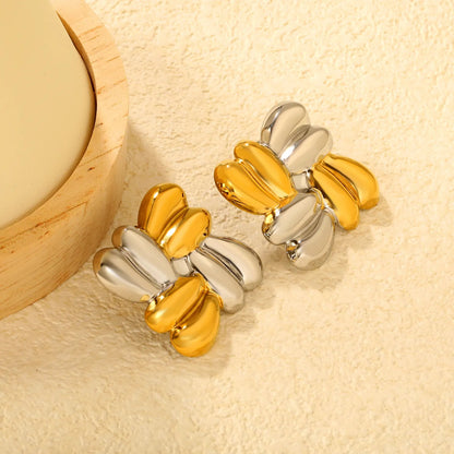 Minimalist Modern Two-Tone Gold Stud Earrings 27.5mm Geometric Braided Alloy Gold Plated Daily Jewelry for Women asonjewelry