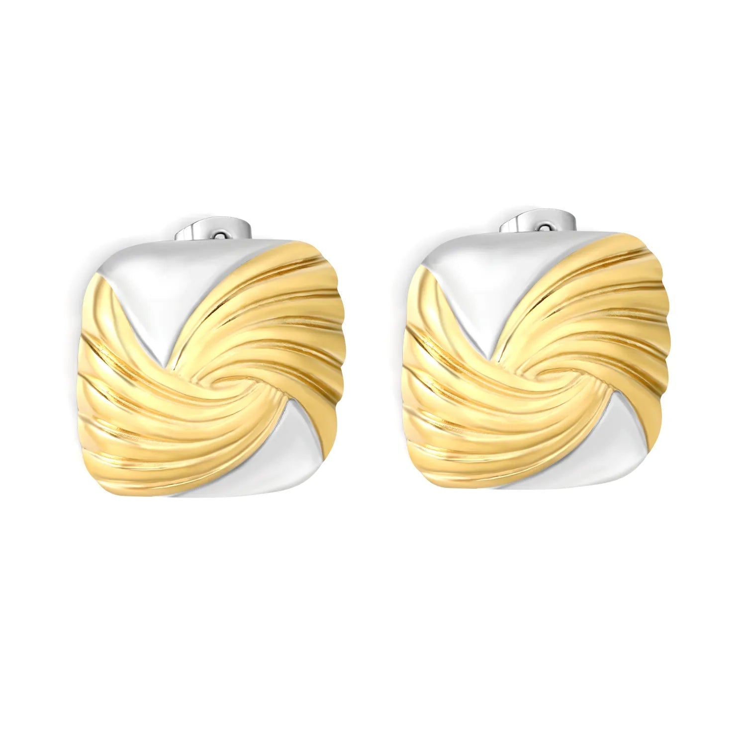 24mm*23mm Square Spiral Pattern Stud Earrings Two-Tone Gold Plated Alloy Minimalist Modern Casual Earrings for Women asonjewelry