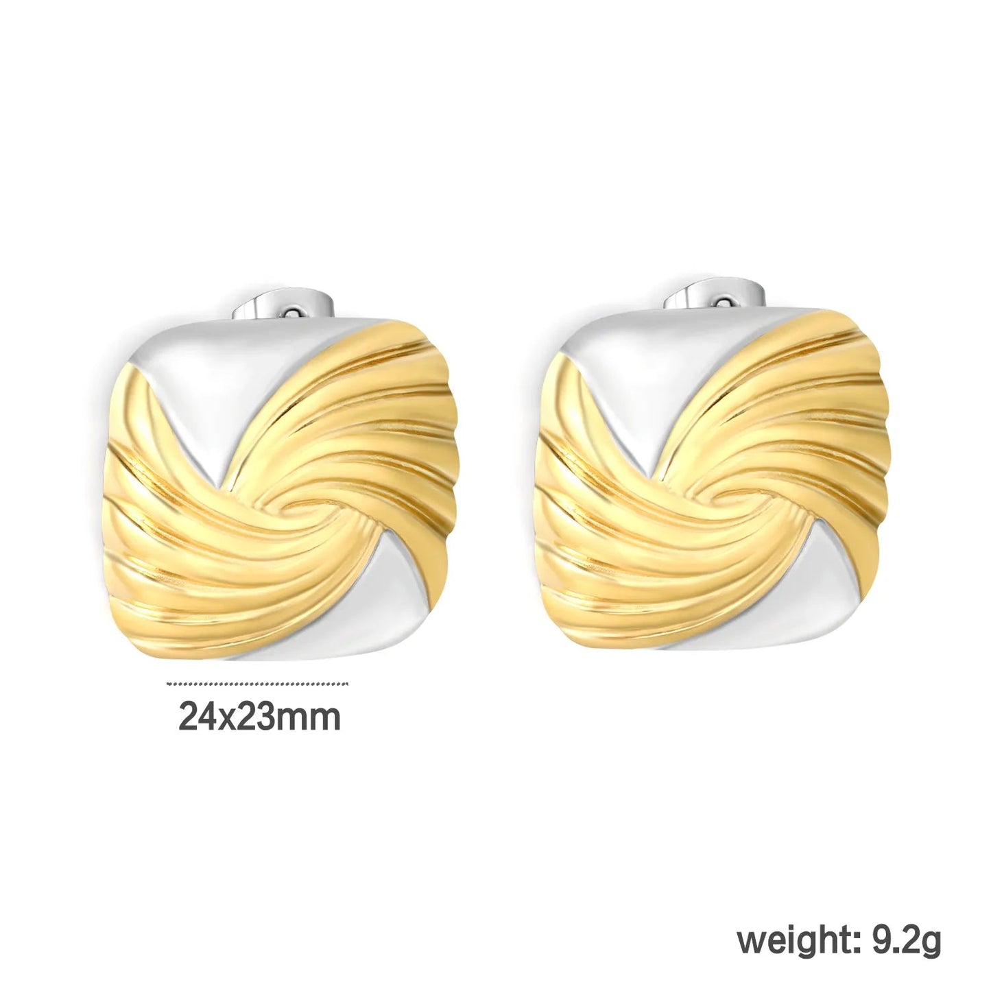 24mm*23mm Square Spiral Pattern Stud Earrings Two-Tone Gold Plated Alloy Minimalist Modern Casual Earrings for Women asonjewelry