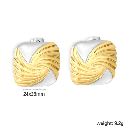 24mm*23mm Square Spiral Pattern Stud Earrings Two-Tone Gold Plated Alloy Minimalist Modern Casual Earrings for Women asonjewelry