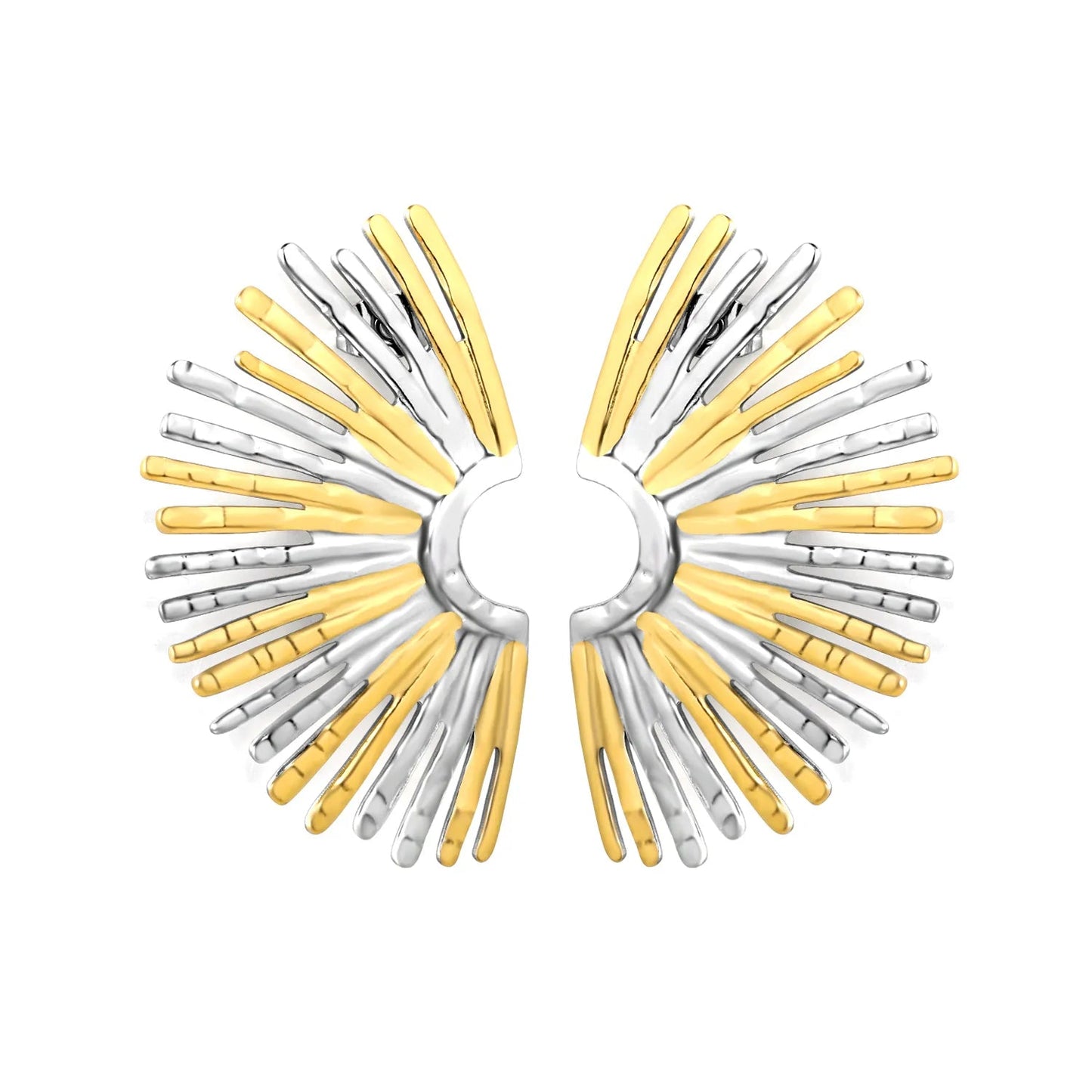 27*45mm Fan-Shaped Stud Earrings Two-Tone Gold Plated Alloy Minimalist Modern Casual Wear Earrings for Women asonjewelry