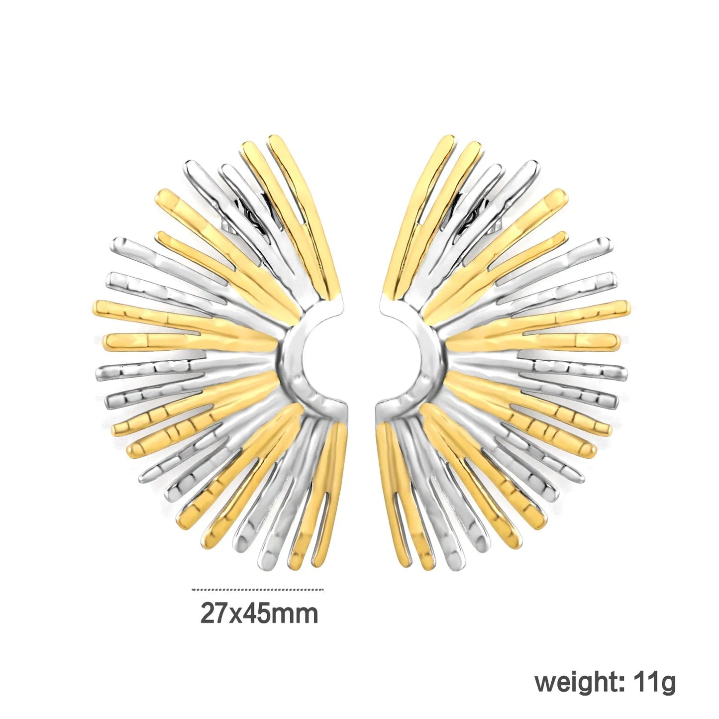 27*45mm Fan-Shaped Stud Earrings Two-Tone Gold Plated Alloy Minimalist Modern Casual Wear Earrings for Women asonjewelry