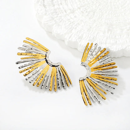 27*45mm Fan-Shaped Stud Earrings Two-Tone Gold Plated Alloy Minimalist Modern Casual Wear Earrings for Women asonjewelry