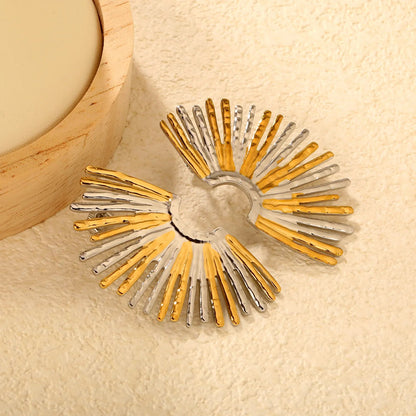 27*45mm Fan-Shaped Stud Earrings Two-Tone Gold Plated Alloy Minimalist Modern Casual Wear Earrings for Women asonjewelry