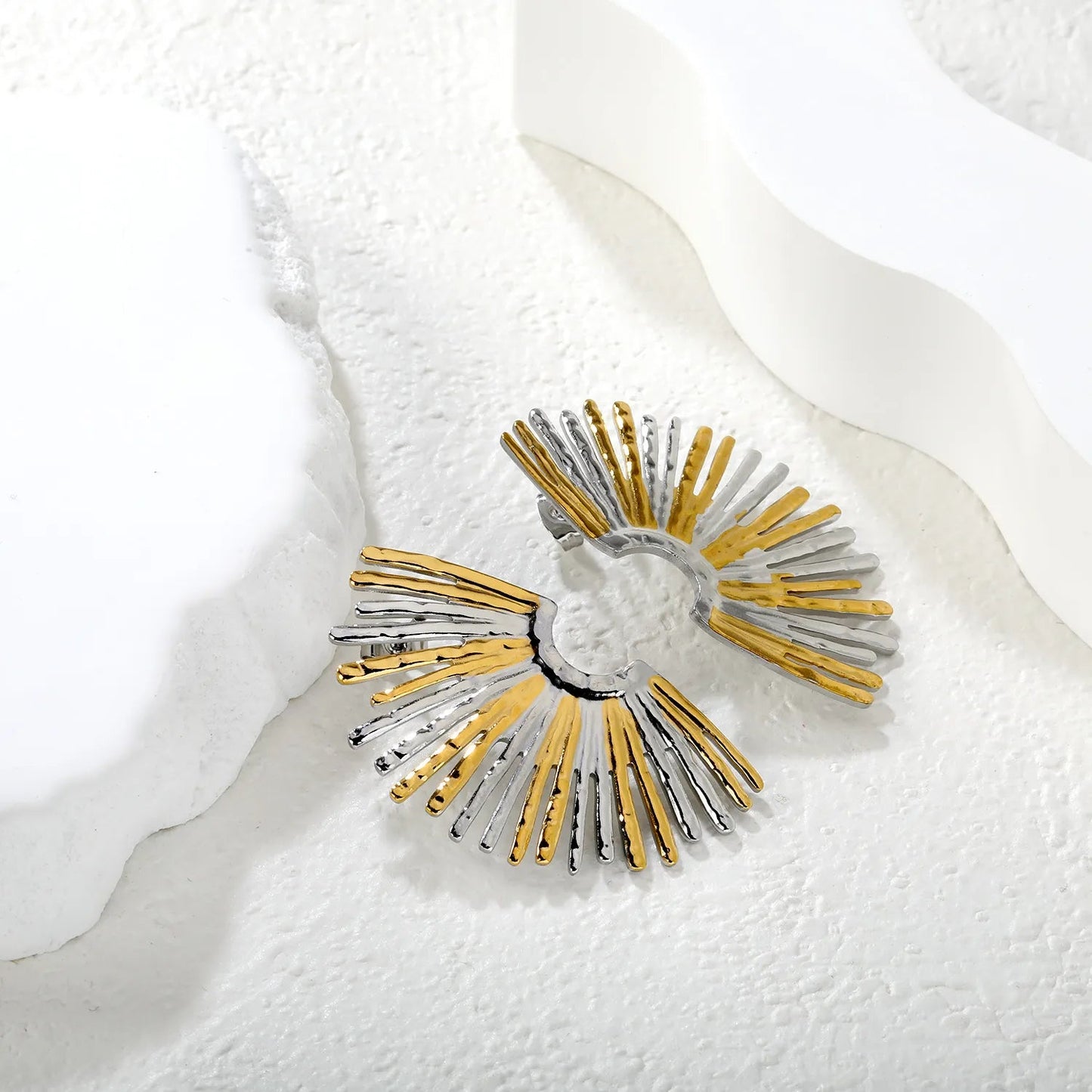 27*45mm Fan-Shaped Stud Earrings Two-Tone Gold Plated Alloy Minimalist Modern Casual Wear Earrings for Women asonjewelry