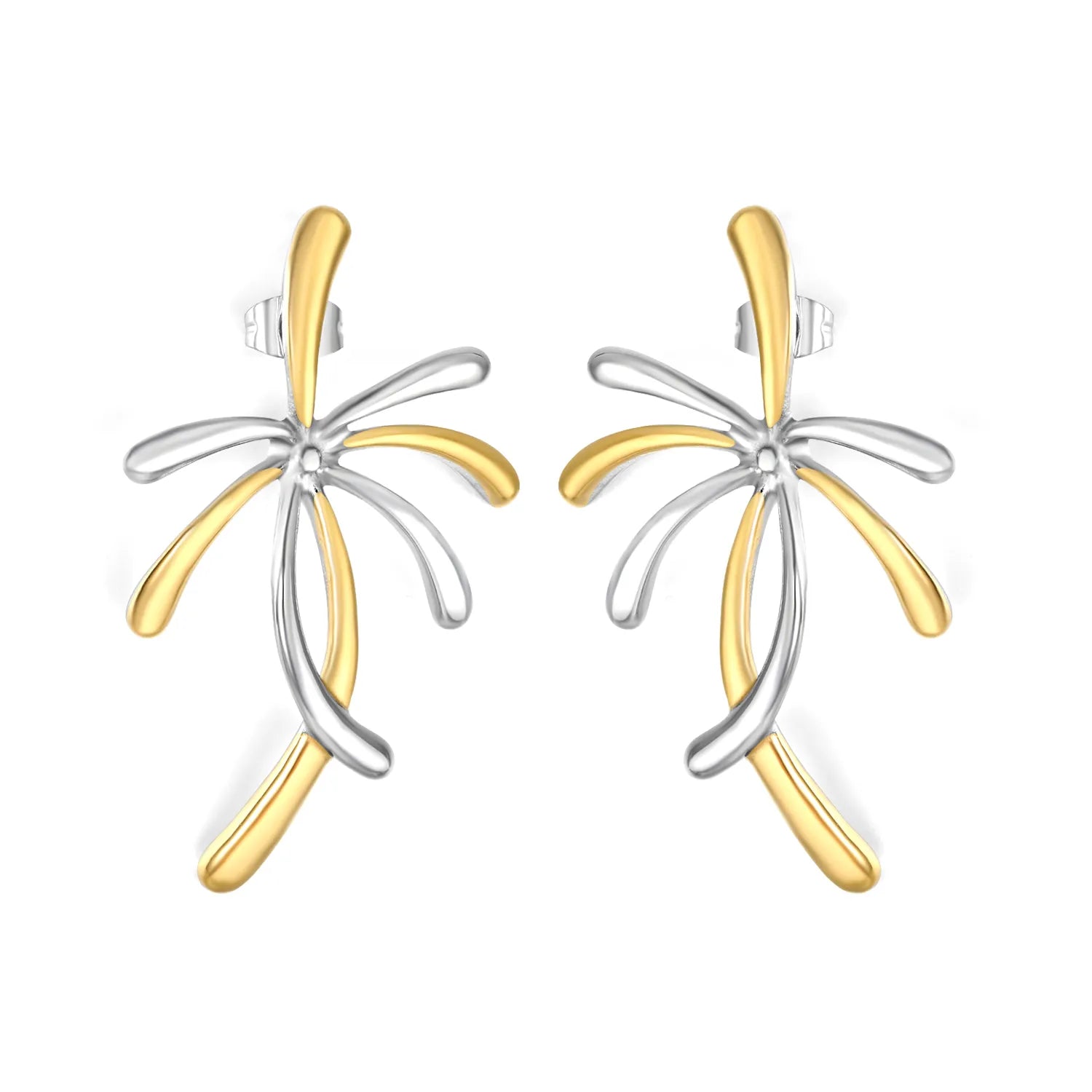29mm*47mm Two-Tone Firework Design Stud Earrings with Gold Accents Minimalist Modern Casual Wear Earrings for Women asonjewelry