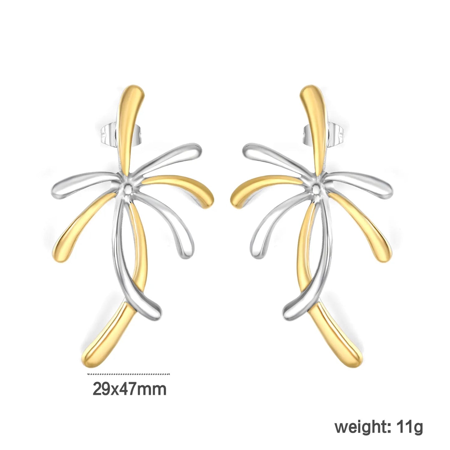 29mm*47mm Two-Tone Firework Design Stud Earrings with Gold Accents Minimalist Modern Casual Wear Earrings for Women asonjewelry