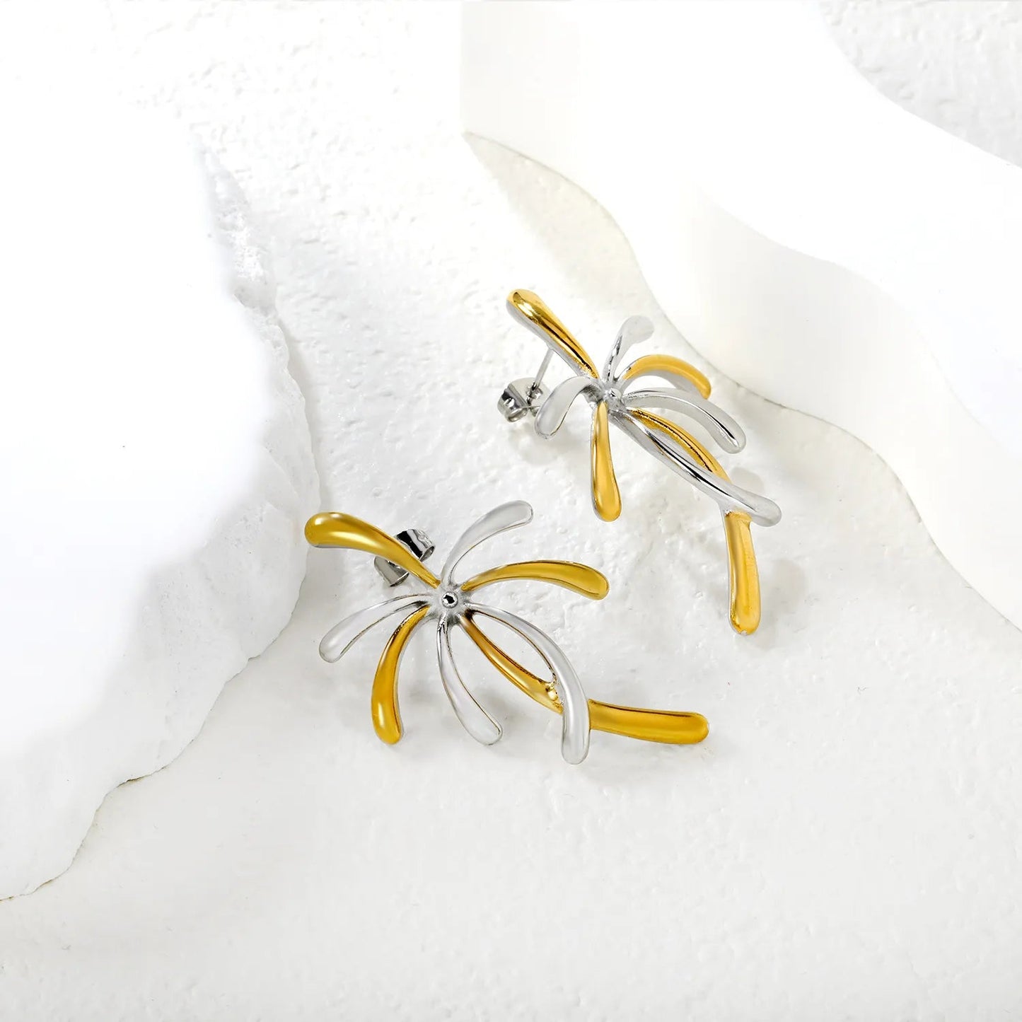 29mm*47mm Two-Tone Firework Design Stud Earrings with Gold Accents Minimalist Modern Casual Wear Earrings for Women asonjewelry