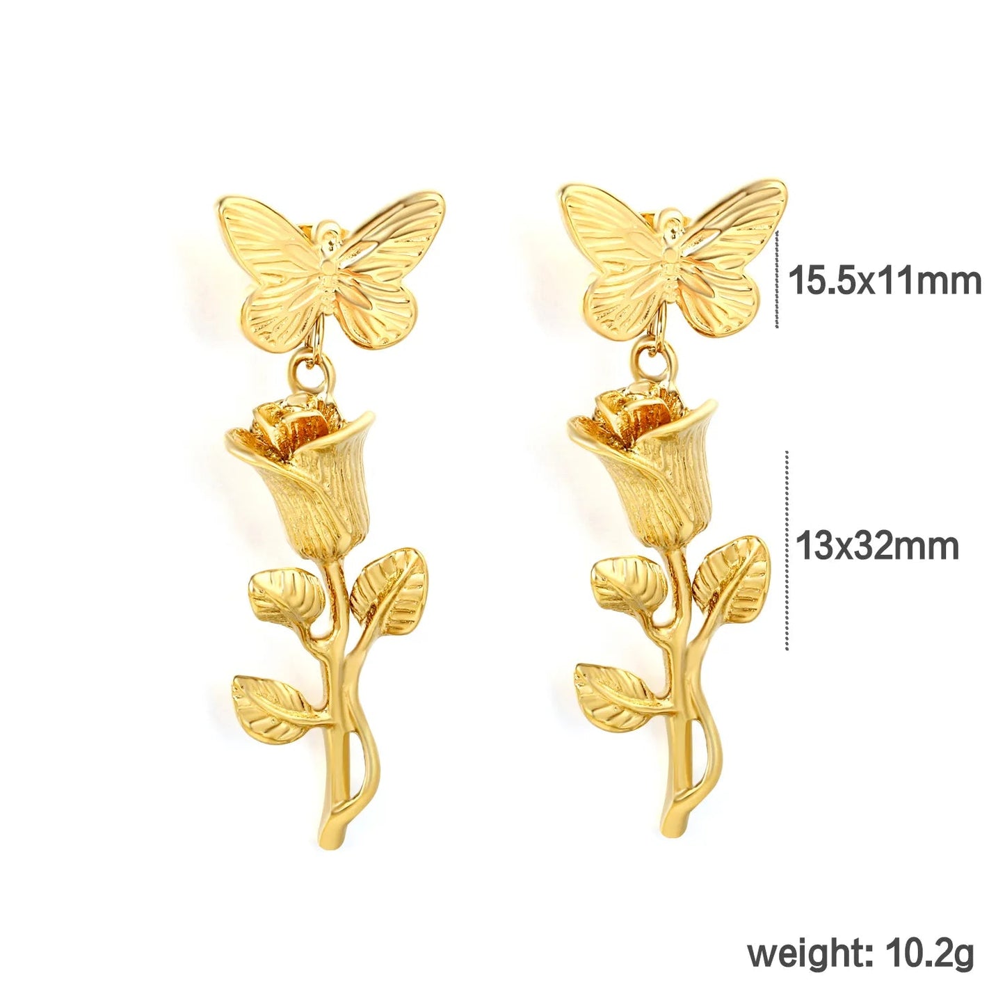 Minimalist Modern Gold Plated Earrings 15.511mm Butterfly &1332mm Rose Tassel Alloy Daily Jewelry for Women asonjewelry