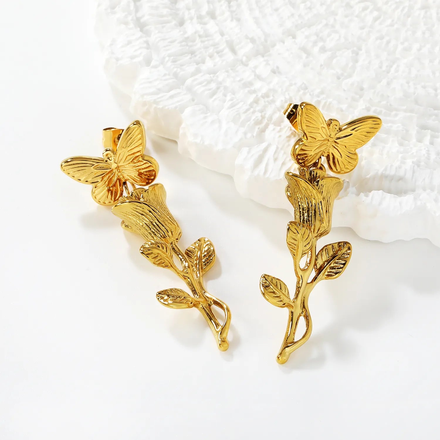 Minimalist Modern Gold Plated Earrings 15.511mm Butterfly &1332mm Rose Tassel Alloy Daily Jewelry for Women asonjewelry