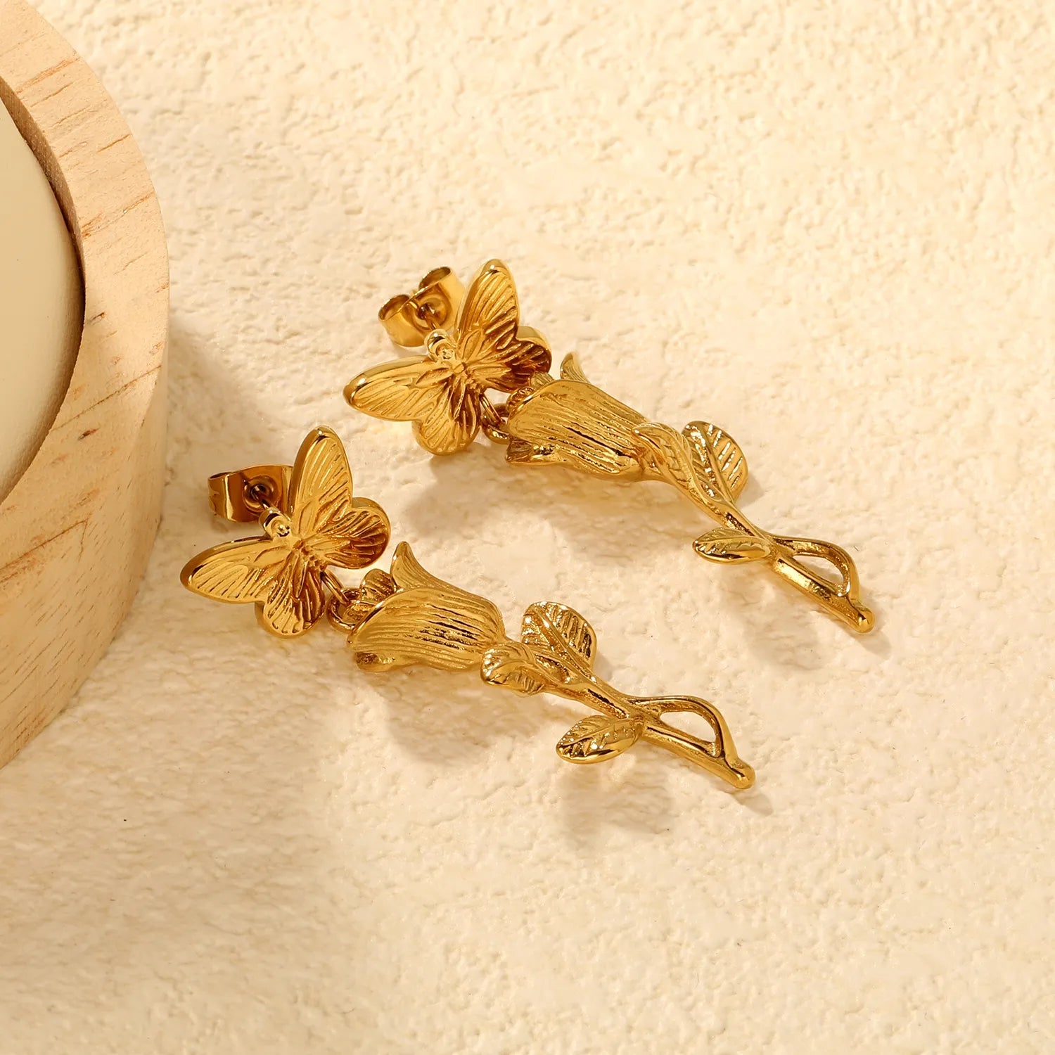 Minimalist Modern Gold Plated Earrings 15.511mm Butterfly &1332mm Rose Tassel Alloy Daily Jewelry for Women asonjewelry