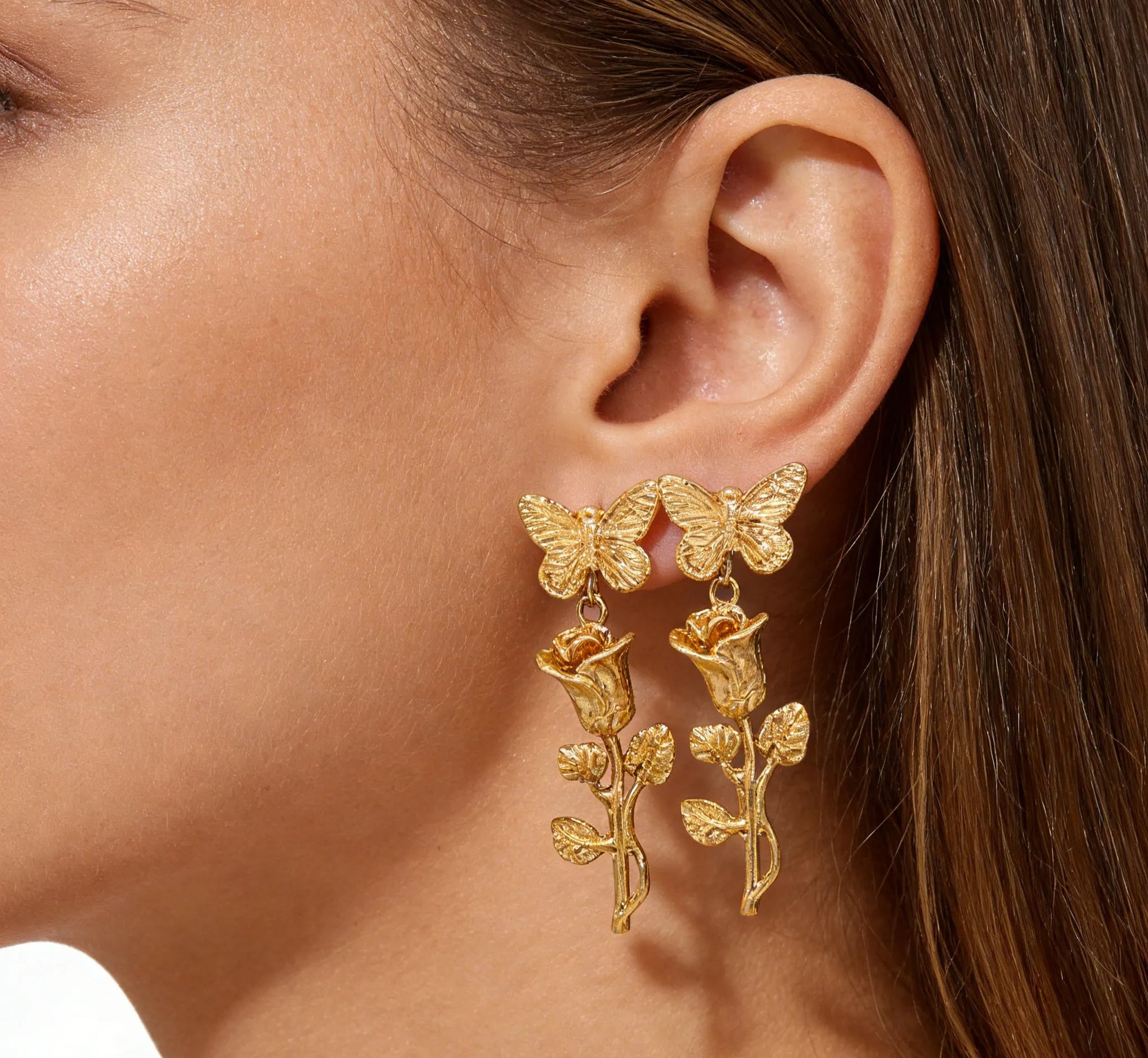 Minimalist Modern Gold Plated Earrings 15.511mm Butterfly &1332mm Rose Tassel Alloy Daily Jewelry for Women asonjewelry