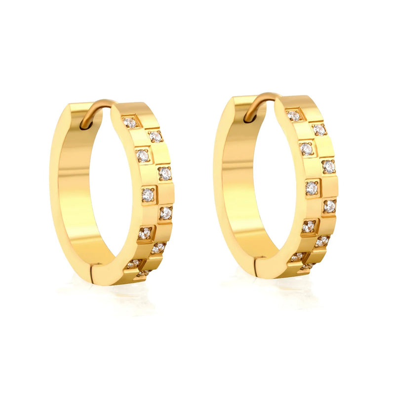 15.5 inch 4*20mm circular irregular CNC-set diamond earrings in gold color asonjewelry