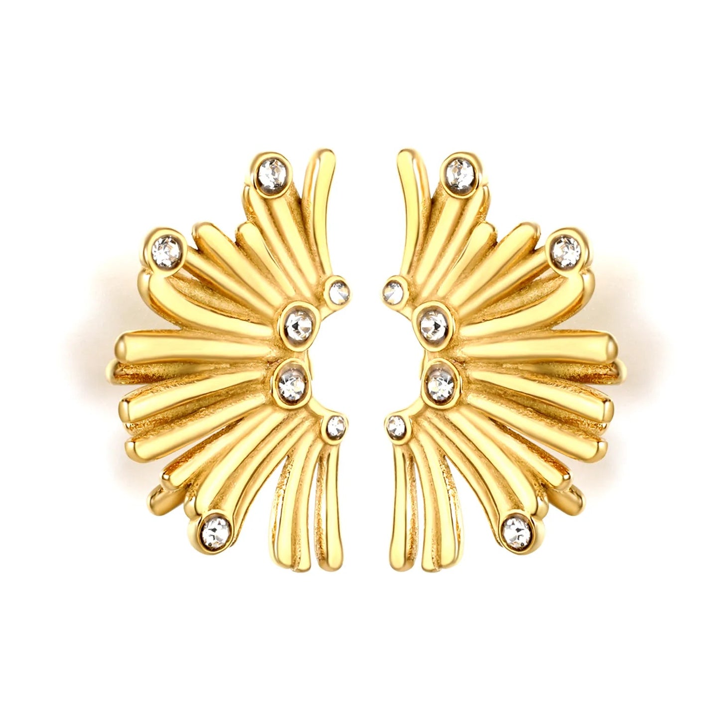 Gold Fan Shaped Diamond Stud Earrings 17*25mm Sparkly Inlaid Diamond Fashion Earrings for Women Daily Wear Party Jewelry Accessory asonjewelry
