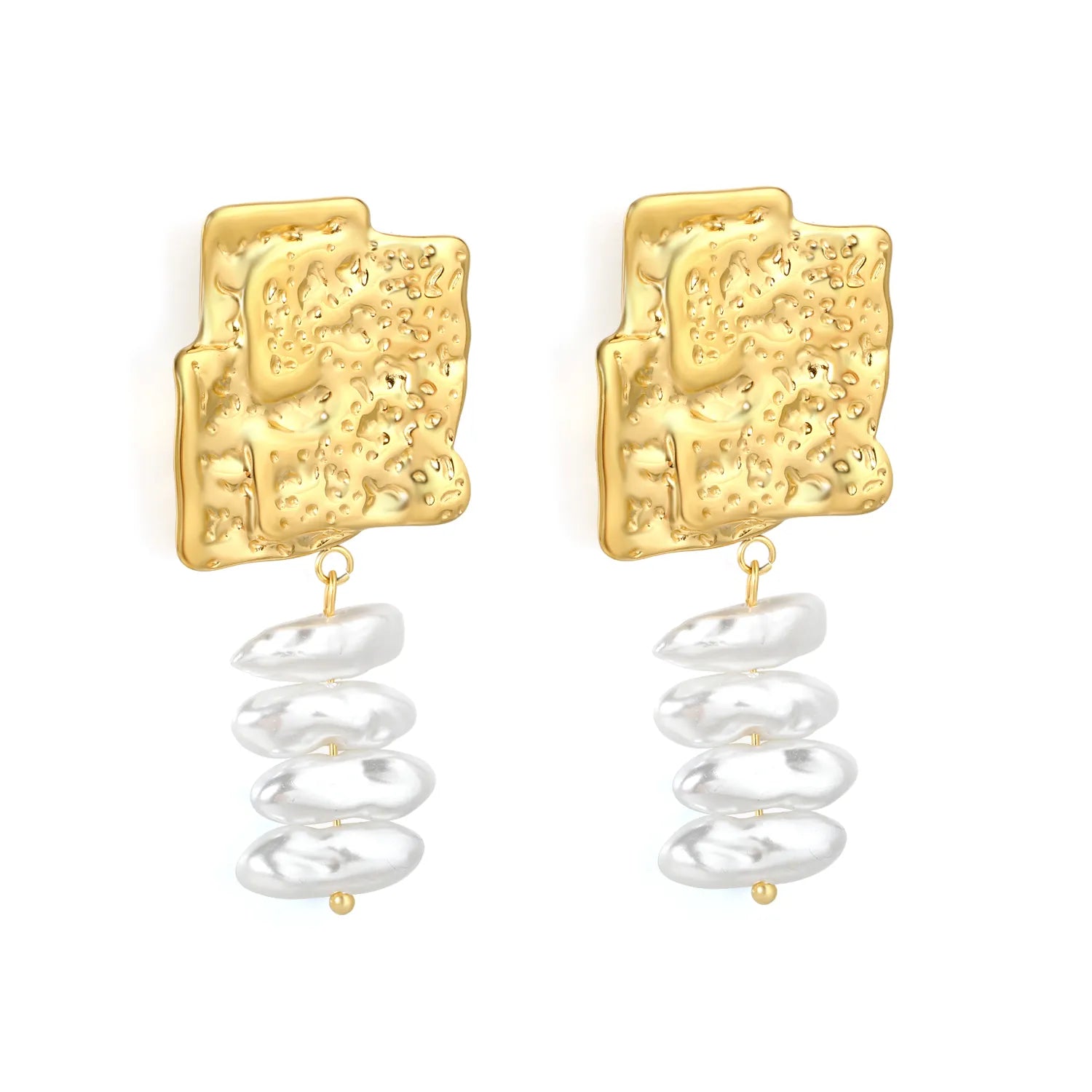 Fashion Gold Irregular Hammered Stud Earrings 23.5*27mm 4 Pcs 5*15 Imitation Pearls Daily Wear Party Jewelry asonjewelry