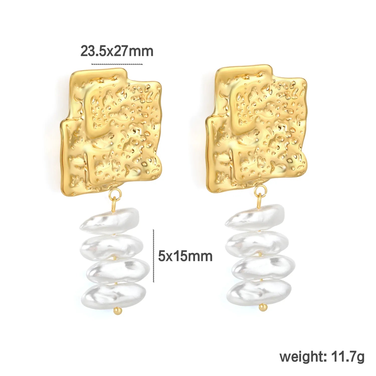 Fashion Gold Irregular Hammered Stud Earrings 23.5*27mm 4 Pcs 5*15 Imitation Pearls Daily Wear Party Jewelry asonjewelry
