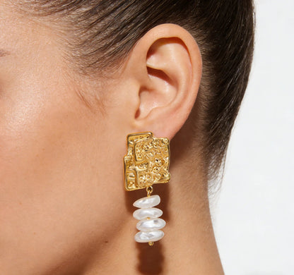 Fashion Gold Irregular Hammered Stud Earrings 23.5*27mm 4 Pcs 5*15 Imitation Pearls Daily Wear Party Jewelry asonjewelry