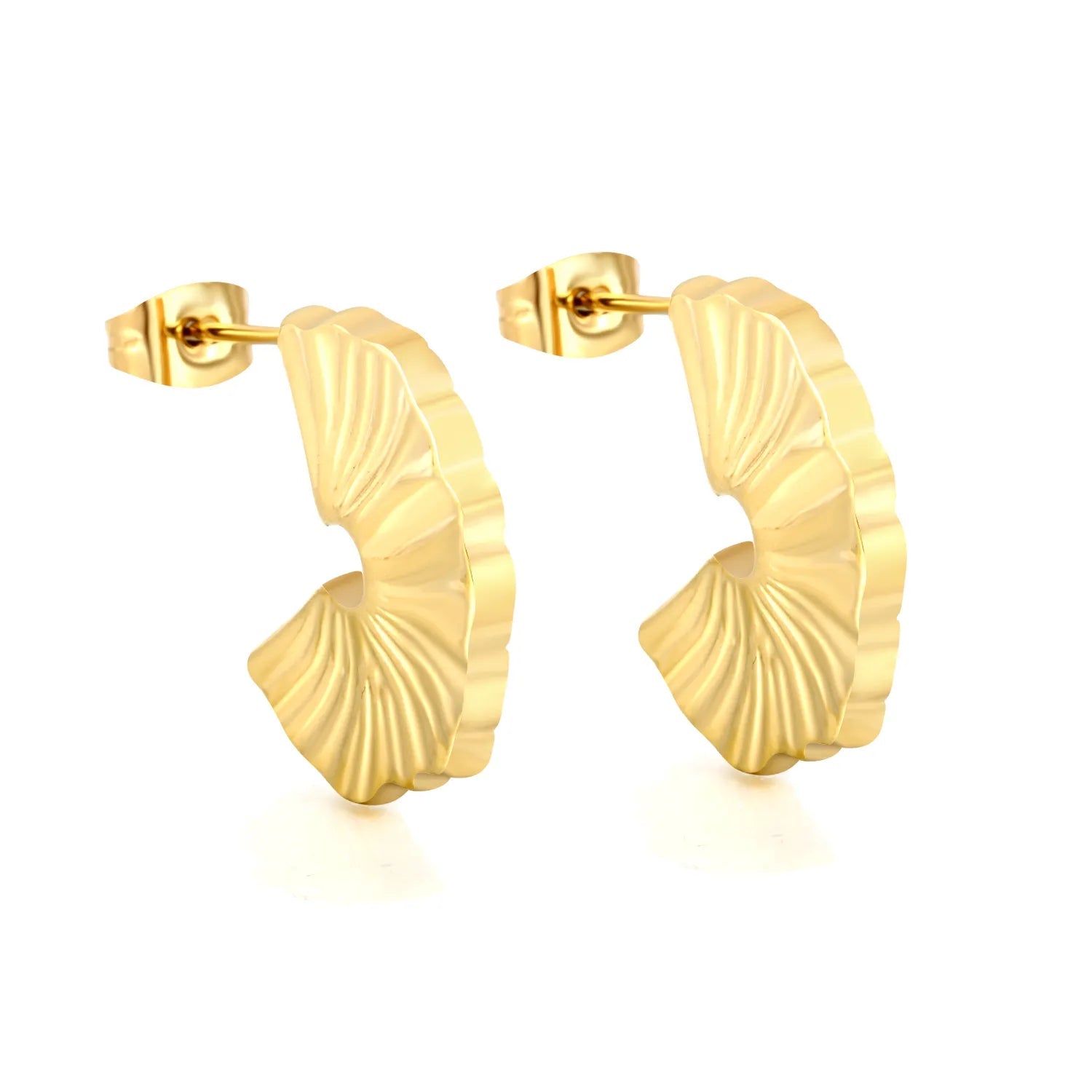 Gold Half Round Arc Striped Earrings 16*22mm Minimalist Striped Curved Design Earrings for Women Daily Casual Office Party Wear Fashion Jewelry asonjewelry