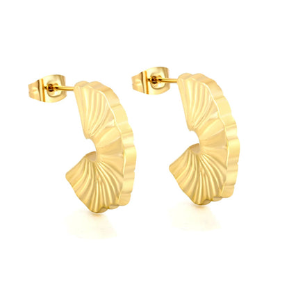 Gold Half Round Arc Striped Earrings 16*22mm Minimalist Striped Curved Design Earrings for Women Daily Casual Office Party Wear Fashion Jewelry asonjewelry