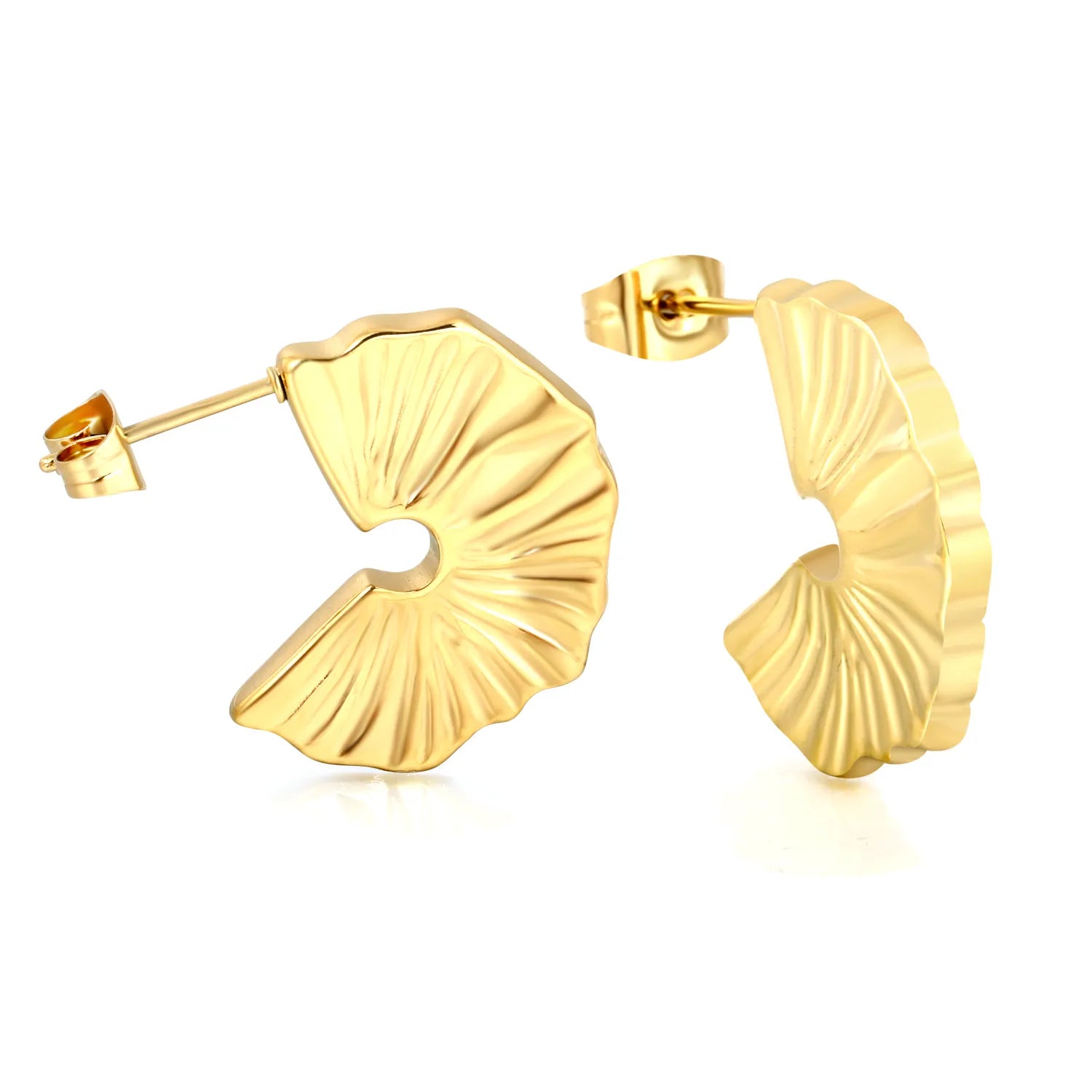 Gold Half Round Arc Striped Earrings 16*22mm Minimalist Striped Curved Design Earrings for Women Daily Casual Office Party Wear Fashion Jewelry asonjewelry