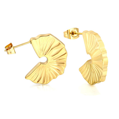 Gold Half Round Arc Striped Earrings 16*22mm Minimalist Striped Curved Design Earrings for Women Daily Casual Office Party Wear Fashion Jewelry asonjewelry