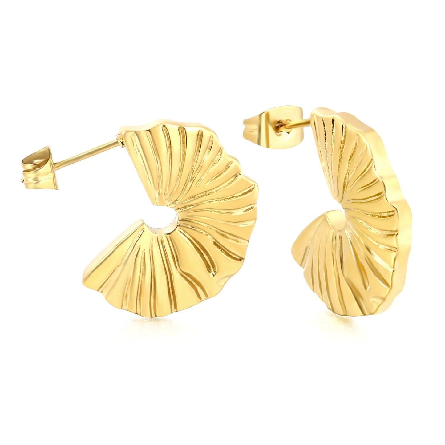 Gold Half Round Arc Striped Earrings 16*22mm Minimalist Striped Curved Design Earrings for Women Daily Casual Office Party Wear Fashion Jewelry asonjewelry