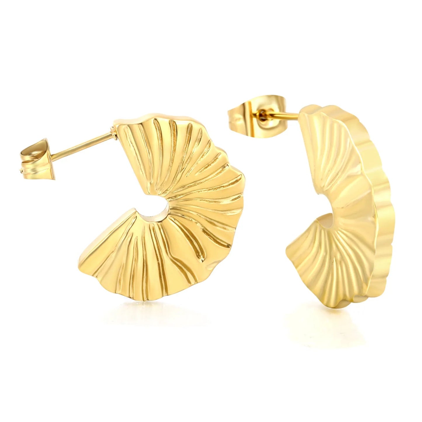 Gold Half Round Arc Striped Earrings 16*22mm Minimalist Striped Curved Design Earrings for Women Daily Casual Office Party Wear Fashion Jewelry asonjewelry