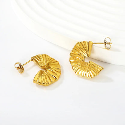 Gold Half Round Arc Striped Earrings 16*22mm Minimalist Striped Curved Design Earrings for Women Daily Casual Office Party Wear Fashion Jewelry asonjewelry