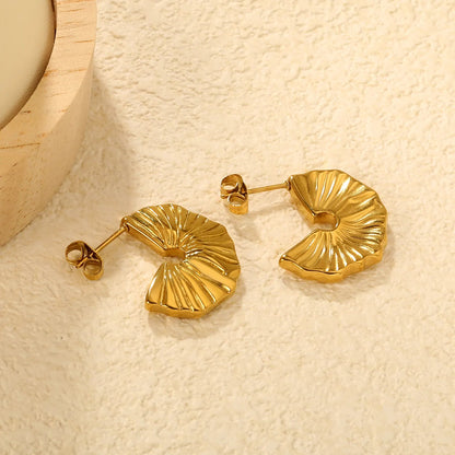 Gold Half Round Arc Striped Earrings 16*22mm Minimalist Striped Curved Design Earrings for Women Daily Casual Office Party Wear Fashion Jewelry asonjewelry