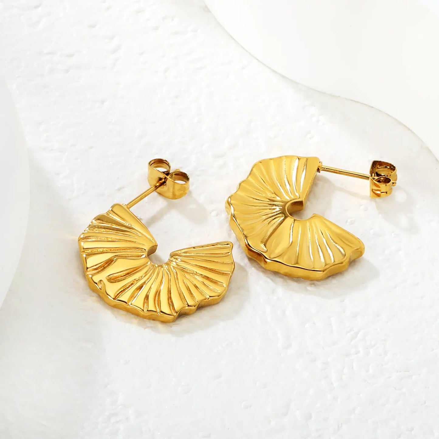 Gold Half Round Arc Striped Earrings 16*22mm Minimalist Striped Curved Design Earrings for Women Daily Casual Office Party Wear Fashion Jewelry asonjewelry