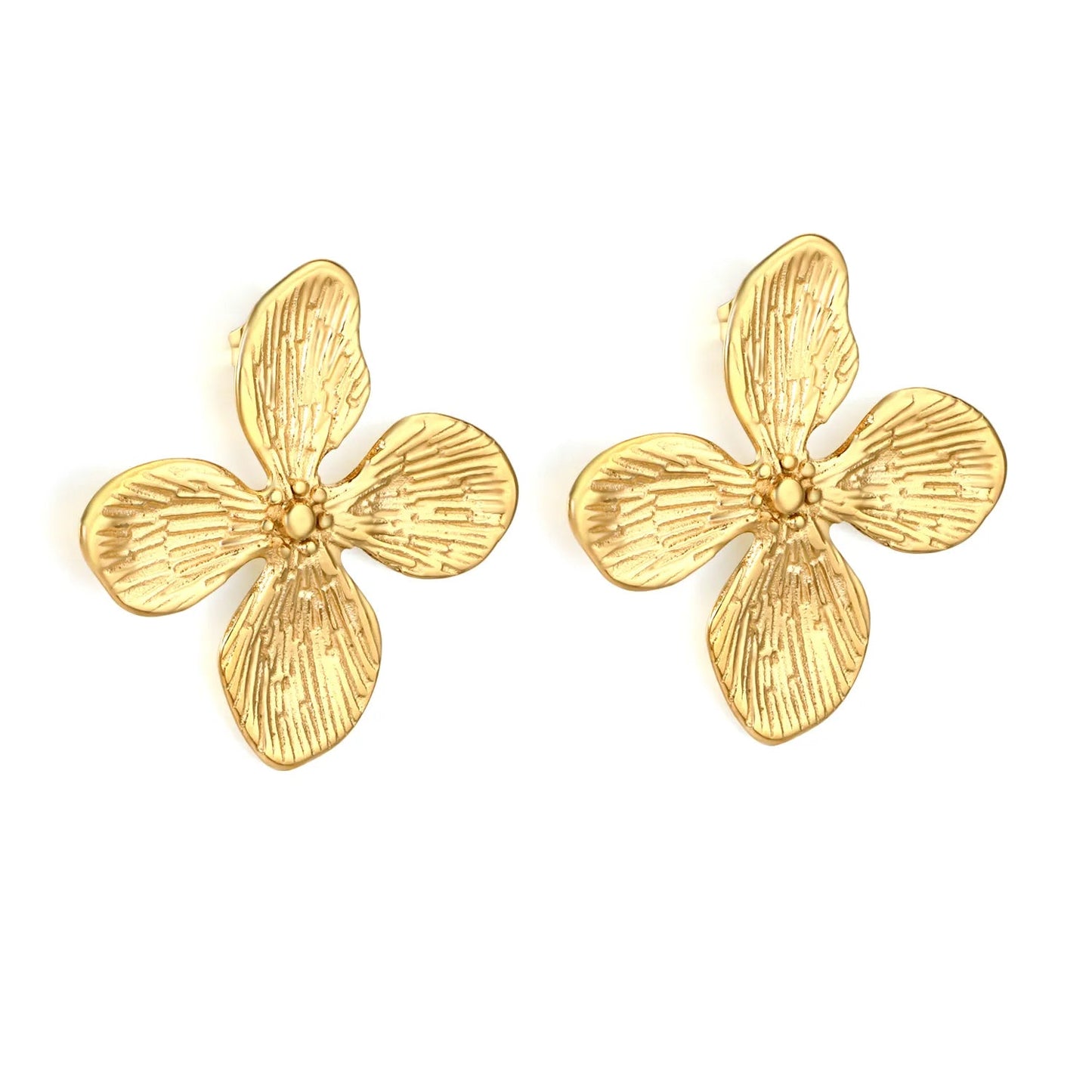 28*30mm Gold Four-Petal Flower Stud Earrings Delicate Floral Shape Metal Earrings Women Trendy Daily Party Wedding Fashion Ear Accessories asonjewelry