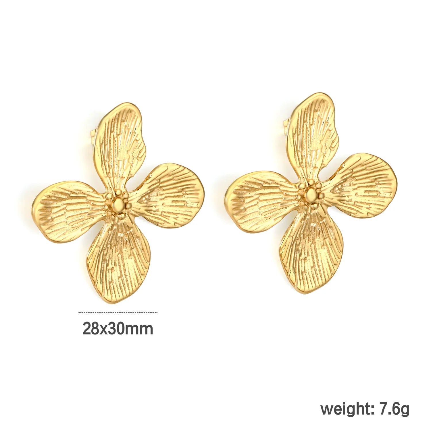 28*30mm Gold Four-Petal Flower Stud Earrings Delicate Floral Shape Metal Earrings Women Trendy Daily Party Wedding Fashion Ear Accessories asonjewelry