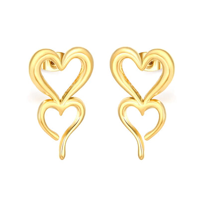 Gold Hollow Double Heart Stud Earrings 16*26mm Left Right Distinct Design Earrings for Women Daily Casual Office Party Wear Fashion Jewelry asonjewelry