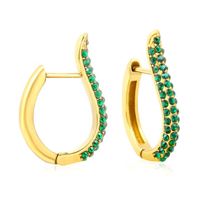 24mm high 17mm outer diameter Geometric hollowed-out waterdrop-shaped gemstone-cut emerald earrings Gold
