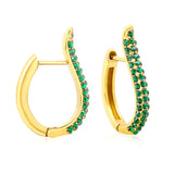 24mm high 17mm outer diameter Geometric hollowed-out waterdrop-shaped gemstone-cut emerald earrings Gold