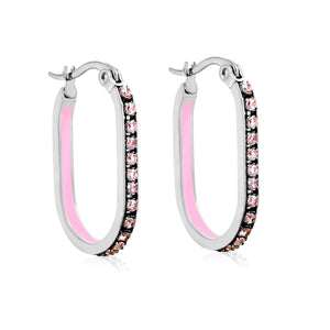 2.26 * 22mm oval-shaped geometric band with white/purple/blue/pink/orange diamonds, ear hooks, steel color